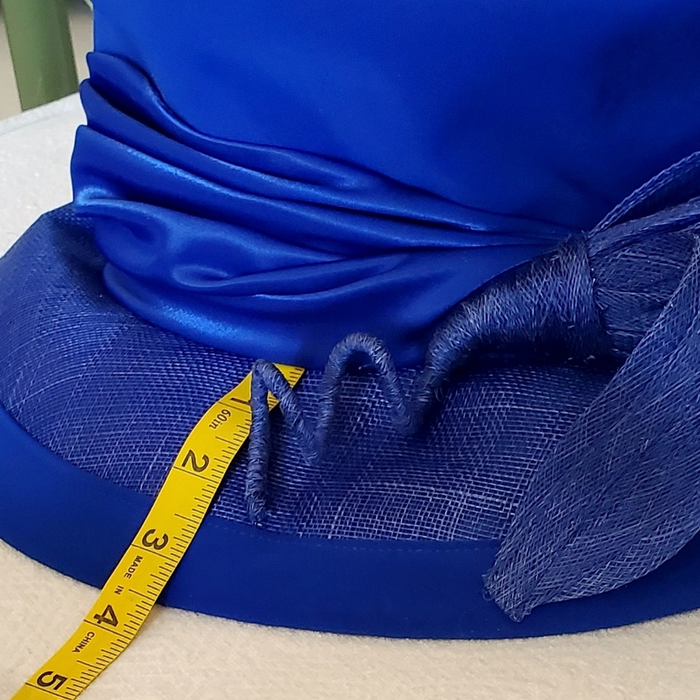 Elite Champagne Royal Blue Derby Church Hat Feathers/Floral Embellished, OS, EUC - Picture 16 of 16